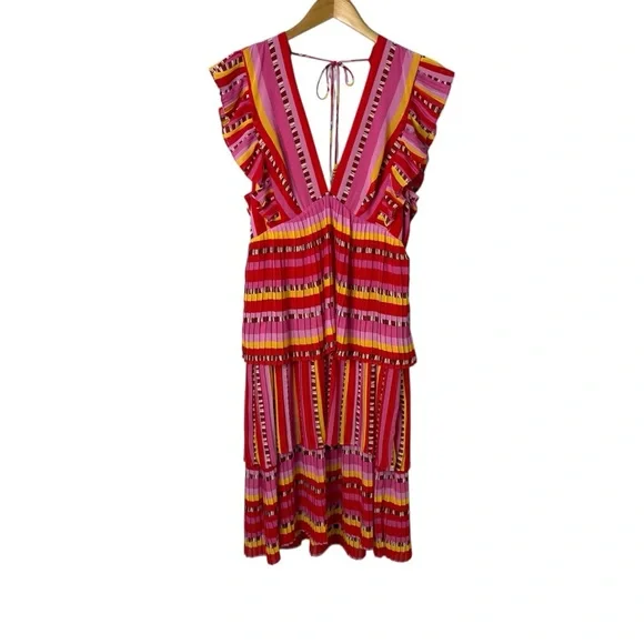 Farm Rio Lucy Stripes Pleated Midi Dress Size Large 291081 - Picture 4 of 12